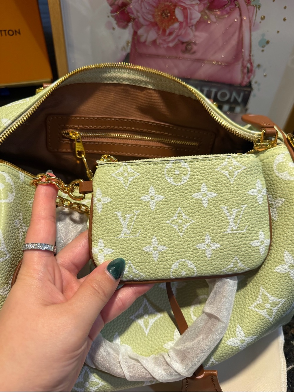 Pale Green & White Monogram 25 Satchel - Picture 8 of 12